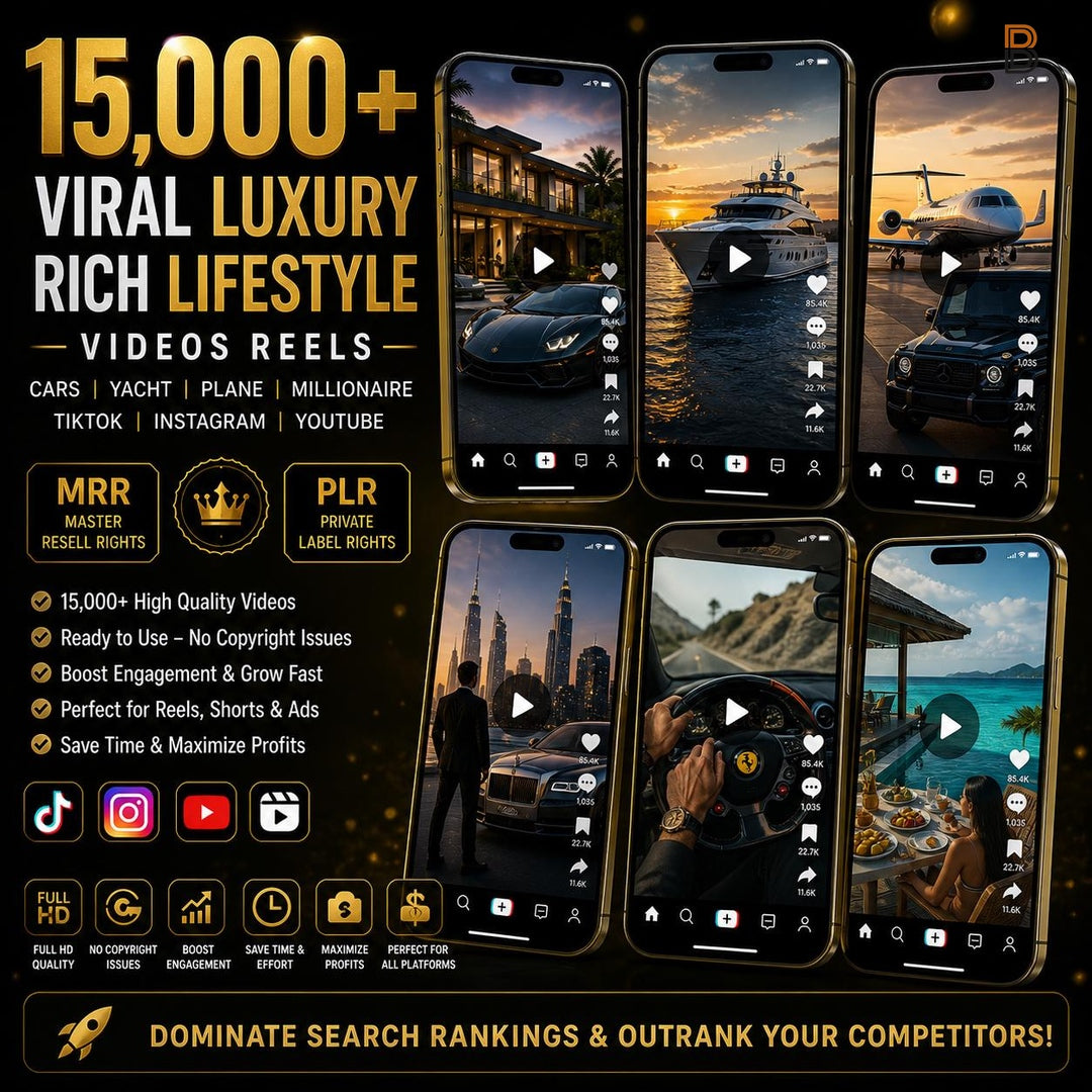 15,000+ Viral Luxury Rich Lifestyle Video Reels | Cars Yacht Plane | TikTok Instagram YouTube | MRR PLR | Instant Download