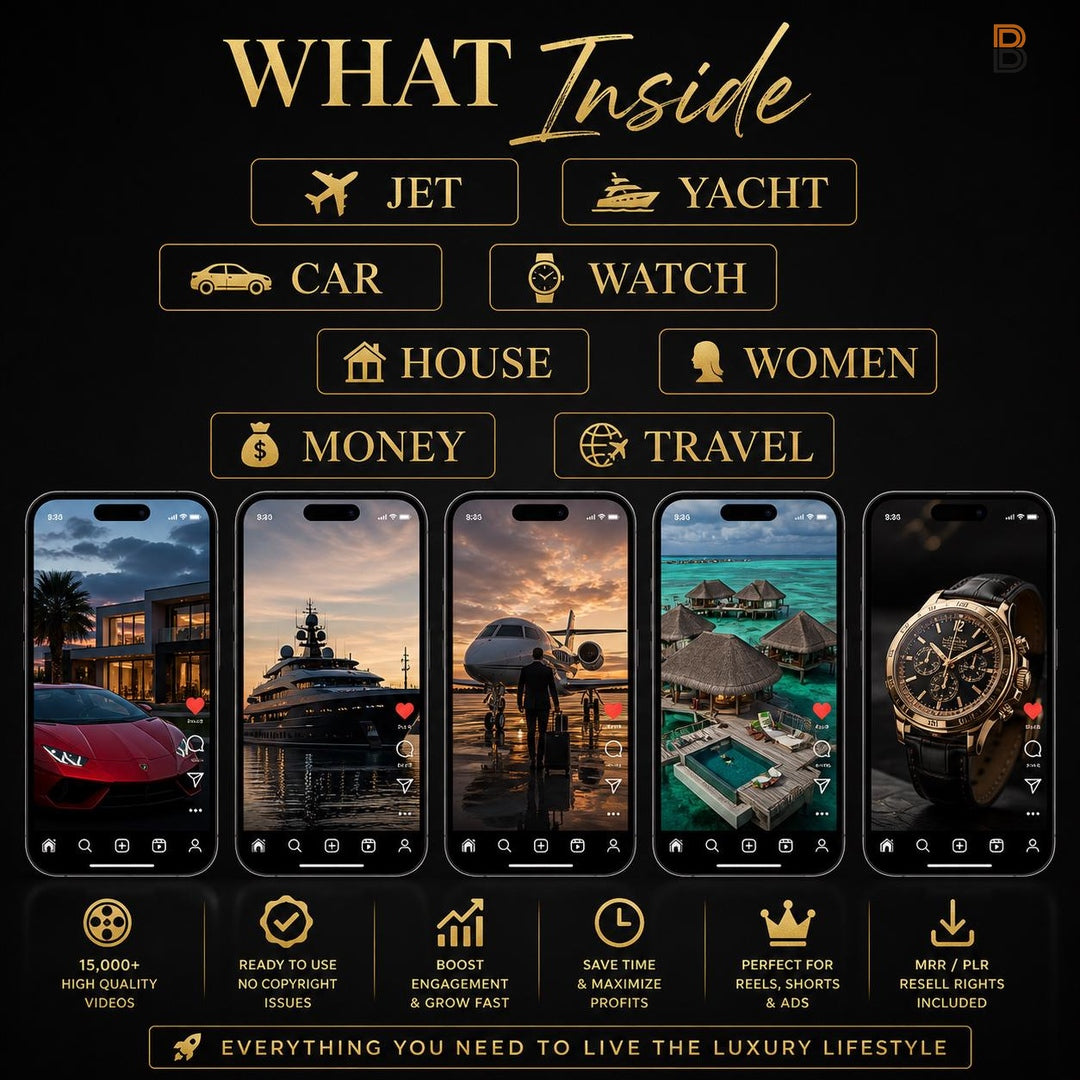 15,000+ Viral Luxury Rich Lifestyle Video Reels | Cars Yacht Plane | TikTok Instagram YouTube | MRR PLR | Instant Download