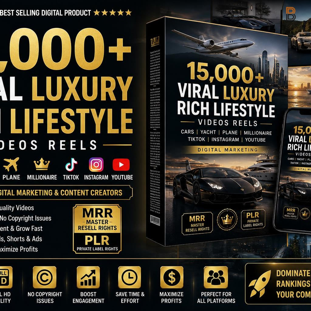 15,000+ Viral Luxury Rich Lifestyle Video Reels | Cars Yacht Plane | TikTok Instagram YouTube | MRR PLR | Instant Download